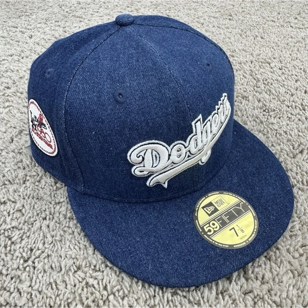 Los Angeles Dodgers Hat Fitted 7 1/8 New Era Denim Script 1980 All-Star Game Cap